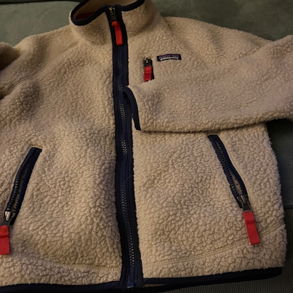 Patagonia Cream Fleece Jacket with Navy and Red Details